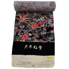 反物 秀品 小紋 辻が花柄 雲文 縮緬 黒 正絹 【中古】