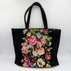 フェイラー 花柄シェニールトートバッグ ブラック 上品 Lサイズ A4
