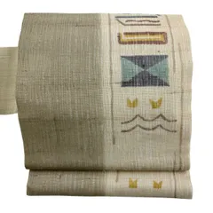 【美品】 名古屋帯 秀品 夏帯 幾何学 クリーム 正絹 【中古】