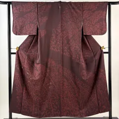 【美品】 付下げ 身丈153cm 裄丈63cm S 袷 竹 金糸 刺繍 茶紫 正絹 秀品 一つ紋 【中古】