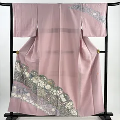 訪問着 身丈158cm 裄丈65.5cm M 袷 滝泰 落款 辻が花 雪輪 ピンク 正絹 秀品 【中古】