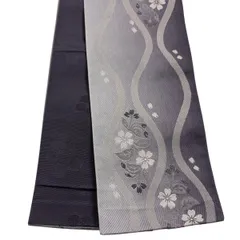 【美品】半幅帯 優品 立涌 桜 灰紫 化繊 【中古】