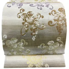 【美品】 袋帯 名品 葡萄 ベージュ 六通 正絹 【中古】