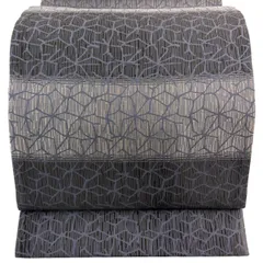 【美品】 袋帯 名品 縞 幾何学 灰紫 六通 正絹 【中古】
