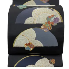 【美品】 袋帯 名品 松竹梅 桜 刺繍 箔 黒 六通 正絹 【中古】