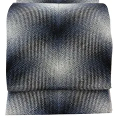 【美品】 袋帯 名品 幾何学 紺色 全通 正絹 【中古】