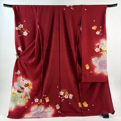振袖 身丈176cm 裄丈71cm 未仕立て 仮絵羽 桜 色紙 染め分け 赤 正絹 秀品 【中古】