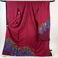 振袖 身丈181cm 裄丈67.5cm 未仕立て 仮絵羽 牡丹 金彩 えんじ色 正絹 秀品 【中古】