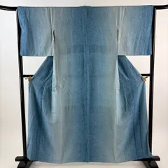 小紋 身丈157.5cm 裄丈66cm M 袷 草花 縦ぼかし 水色 正絹 秀品 一つ紋 【中古】