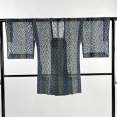 【美品】 道行 身丈87cm 裄丈65cm M 和装コート 角衿 灰緑 正絹 秀品 【中古】