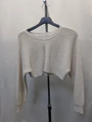 12 アイボリー クロップド ニット 長袖 m