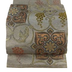 みの虫工芸作家　草苑白水　太鼓柄袋帯　群れ立ち鶴　正絹　逸品　ベージュ 平和屋着物○みのむし工芸作家 草苑白水 太鼓柄袋帯 束ね