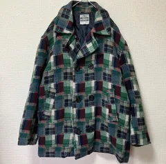 おしゃれアウター　緑　パッチワーク柄　Pコート　チェック　オシャレコート