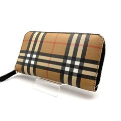 【 美品 】BURBERRY バーバリー ノバチェック ラウンドジップ 長財布　PVC／レザー ブラウン