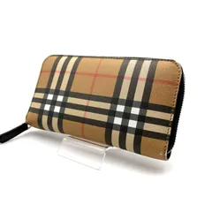 【 美品 】BURBERRY バーバリー ノバチェック ラウンドジップ 長財布　PVC／レザー ブラウン
