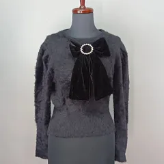 ZARA　USA Мサイズ　シャギーニット　ベロアリボン　ビジュー　パフスリーブ　ブラック　ザラ