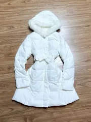 ヴィンテージ ロディス写真フォト リー リボン 白 ファー ダウン コート 姫ギャル ロギャル ラテ