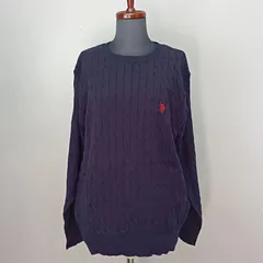 【未使用・タグ付き】U.S. POLO ASSN.　Lサイズ　ケーブルニットセーター　クルーネック　長袖　ネイビー　ユーエスポロアッスン
