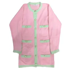 シャネル CHANEL ヴィンテージ ココマークボタン カシミヤニットカーディガン クルーネック ロング丈 ピンク ☆AA★