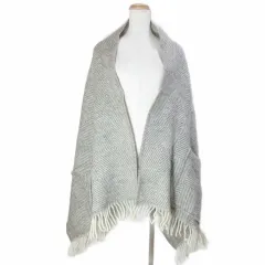 ラプアン カンクリ LAPUAN KANKURIT 美品 100% ウール ショールウィズポケット ブランケット フィンランド製 フリンジ グレー ホワイト /X