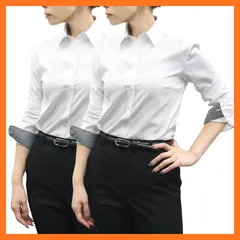 【新品】 [HORIZON-GC] シャツ レディース 白 長袖 ワイシャツ ブラウス ノーアイロン ストレッチ 事務 制服 (L, ホワイトドビー【2枚SET】) 1