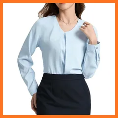 【新品】 [Enmain] ブラウス レディース 長袖 ブルー シャツ ブラウス オフィス 通勤 おしゃれ シフォン ファッション きれいめ かわいい カジュアル シンプル305S 0