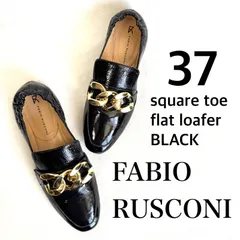 極美品・サイズ37✨ファビオルスコーニ エナメル スクエアトゥ 金金具 フラット ローファー ブラック イタリア製 MADE IN ITALY