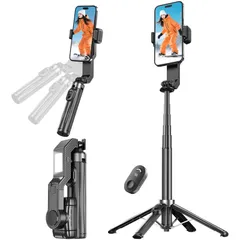 自撮り棒 片手持ち単軸スタビライザー 8段階伸縮 最大101cm 四脚安定モデル 多機能 安定撮影 】スマホジンバル スマホ四脚 折畳み式 スマホ三脚【2025年新登場・LEDライト付き・Bluetoothリモコン付き スマホ 携帯電話 手ブレ防止スタビライザ