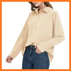 【新品】 [YASHIGE] シャツ ブラウス レディース カジュアル オフィス ノーアイロン 形態安定 とろみ ゆったり 大きいサイズ 長袖 ビジネス ファッション 通勤 日常 高通気性 クリーム色 2L 1