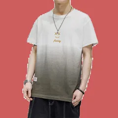 プリント 綿 半袖 大きいサイズ メンズ グラデーション 丸襟 メンズ 柔らかい tシャツ おしゃれ ファッション 夏服 人気 [Goodfeel] 春夏