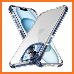 【新品】 iPhone 15 ケース iphone ケース 15 スマホカバー 耐衝撃 指紋防止 滑り止め マット半透明 黄ばみなし レンズ保護 米軍MIL規格アイフォン15 用カバー インチ PinLiSheng (青, iPhone 15) 1