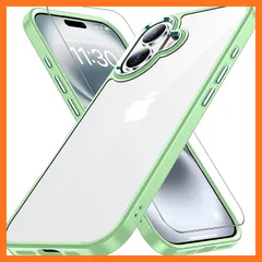 【新品】 iPhone16 ケース グリーン 耐衝撃 ガラスフィルム付き アイフォン16ケース 米軍MIL規格 耐久性 黄ばみ防止 アイホン16 ワイヤレス充電対応 あいほん16 スマホケース SGS認証 あいふぉん16 カバー 6.1インチ 緑 ストラッ 1
