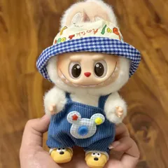 Labubu（ラブブ）用 着せ替え衣装 くまモチーフ オーバーオール＆バケットハット コスチューム POP MART ぬいぐるみ服　ディズニー　ミッキー　プルート　ぬい服　服　着せ替え　ハブアシート　エナジー　マカロン　商品No.37