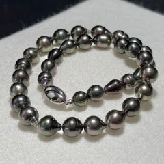 オーロラ級 黒蝶真珠 ネックレス 9.30～11.94㎜ 47㎝ 6.90g 本真珠 リアルパール pearl jewelry necklace SILVER刻印 照り◎ SS077