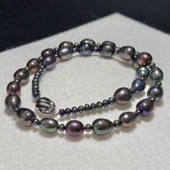 照り強】本真珠 大珠 パールネックレス 約9×13mm SV金具 ピーコック 