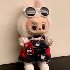 Labubu（ラブブ）用 着せ替え衣装 キティちゃんモチーフ デニムワンピース＆バッグ サングラスver. コスチューム POP MART ぬいぐるみ服　エナジー　ハブシ　マカロン　コーラ　ラブブ　服　ぬい服　商品No.48