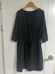 (日本 ヴィンテージ)ブラック ポケット ONE PIECE ラウンド カジュアル テンセル100