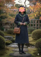 着物リメイク1…フード付きリバーシブルコート…大島紬…ハンドメイド…緑系