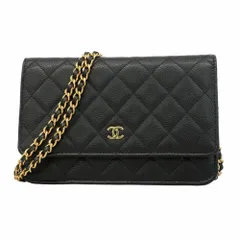 シャネル(Chanel) シャネル 財布・ショルダーウォレット マトラッセ チェーンショルダー キャビアスキン ブラック レディース