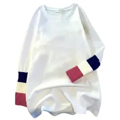 [ＡｒｋｒｅａＭ] 長袖 Tシャツ レディース ロンT 袖口 配色 ボーダー ゆったり 白 トップス (JP, アルファベット, XL, ピンク) [ピンク] [XL]