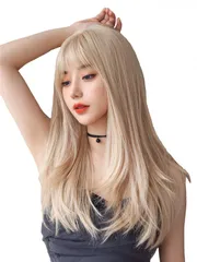 ウィッグ ロング wig ミディアム 自然 ストレートカツラ フルウィッグ セミロング レイヤー レディース かつら ネット付き（白金色）