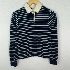 Eddie Bauer エディーバウアー 長袖 ポロシャツ ボーダー ネイビー Mサイズ レディース 古着 レトロ アメカジ ストリート