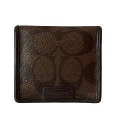 コーチ コインケース 小銭入れ コンパクトウォレット ミニ財布 シグネチャー 総柄 ロゴ レザー ブラウン