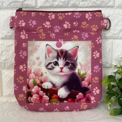 [374]可愛い猫ちゃん☆コロンと可愛い丸底サコッシュ・合皮持ち手付き