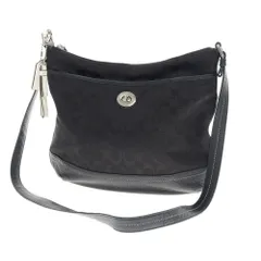 【中古】コーチ COACH シグネチャー キャンバス×レザー ショルダーバッグ ブラック【WxH26.5xD6】【レディース】