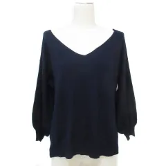 ナイスクラップ NICE CLAUP ニット セーター 長袖 ドルマンスリーブ Vネック 無地 F 紺 ネイビー /FF37