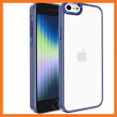 【新品】 iPhone SE ケース 第2世代 第3世代 iPhone 7 iPhone 8 用 ケース 背面クリア カバー 耐衝撃 滑り止め 指紋防止 米軍MIL規格 黄変防止 ストラップホール付き ワイヤレス充電対応 PinLiSheng(メタリックブルー