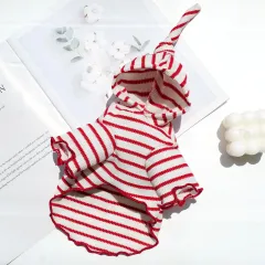 新品 犬服 猫服 小型犬 中型犬用 シンプル ボーダー フード付きドッグウェア（2kg?15kgまで対応） (レッド XS)