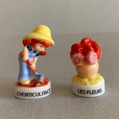 園芸家と花のフェーブ／農村のデュオ／フランス雑貨／陶器ミニチュア