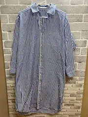 【B3-15】◇SPICK AND SPAN    サイズフリー　シャツワンピース　白×ブルー　ストライプ柄